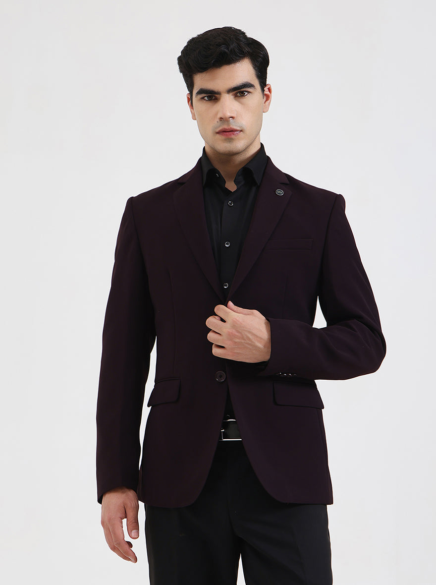 Wine Solid Regular Fit Blazer | Wyre