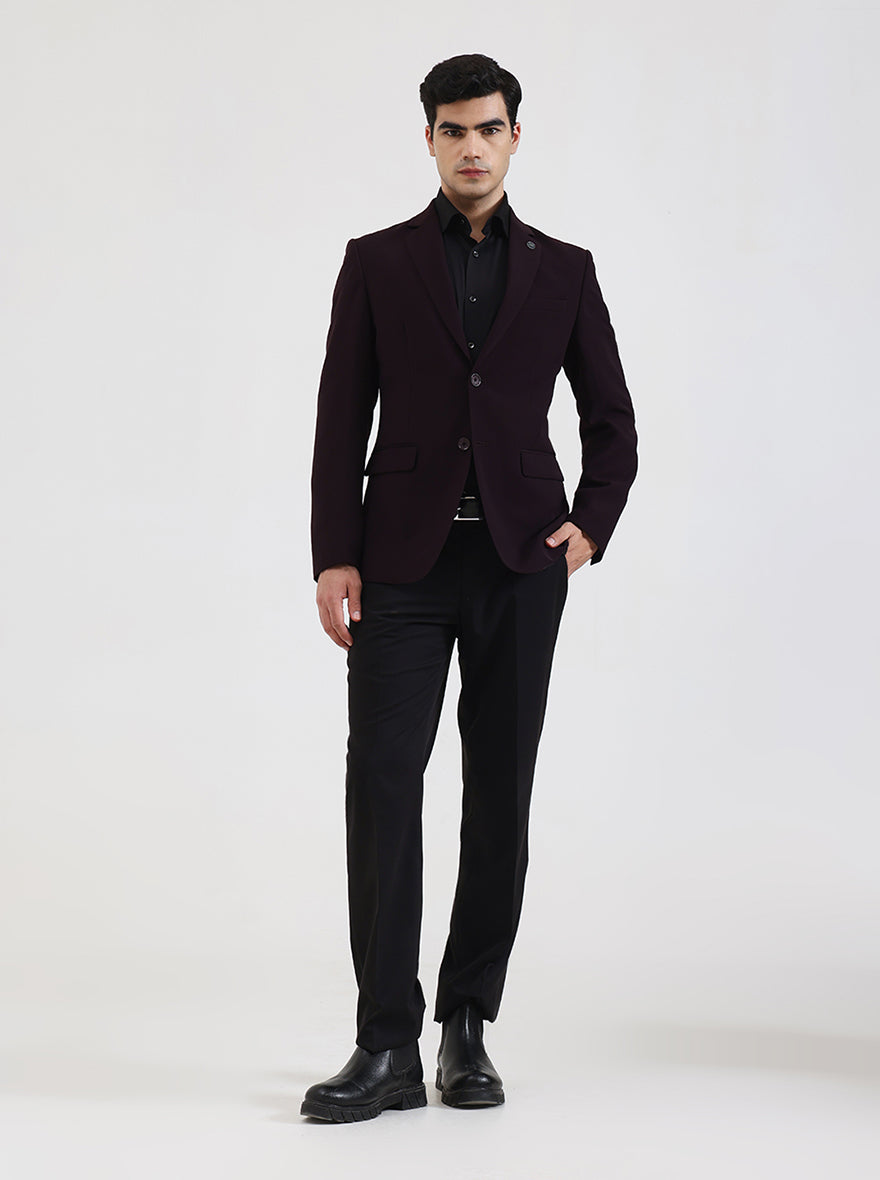 Wine Solid Regular Fit Blazer | Wyre