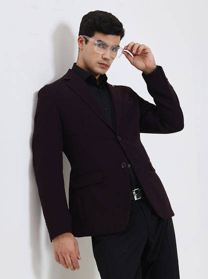 Wine Solid Regular Fit Blazer | Wyre