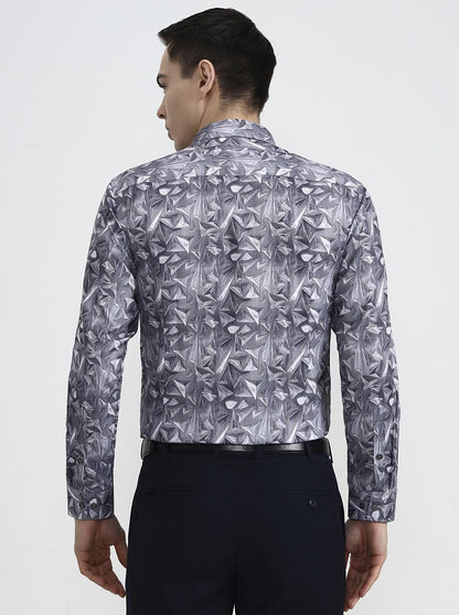 Grey Printed Slim Fit Party Wear Shirt | Greenfibre