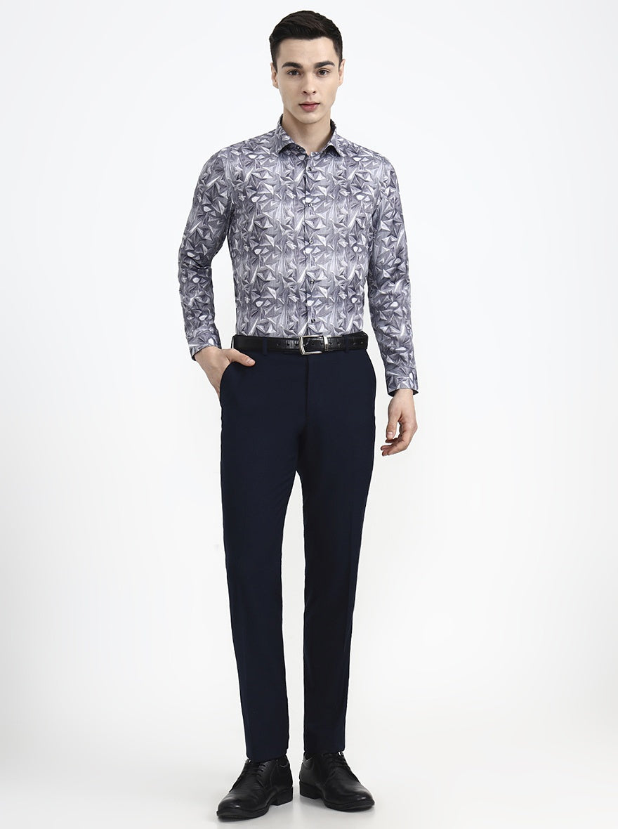 Grey Printed Slim Fit Party Wear Shirt | Greenfibre