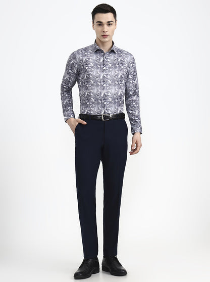 Grey Printed Slim Fit Party Wear Shirt | Greenfibre
