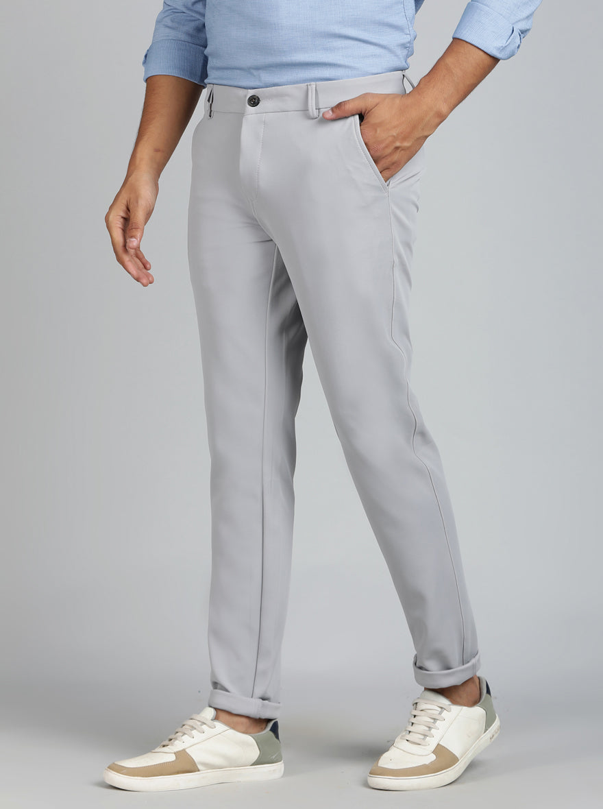 Light Grey Solid Venice Fit Casual Trouser | JadeBlue