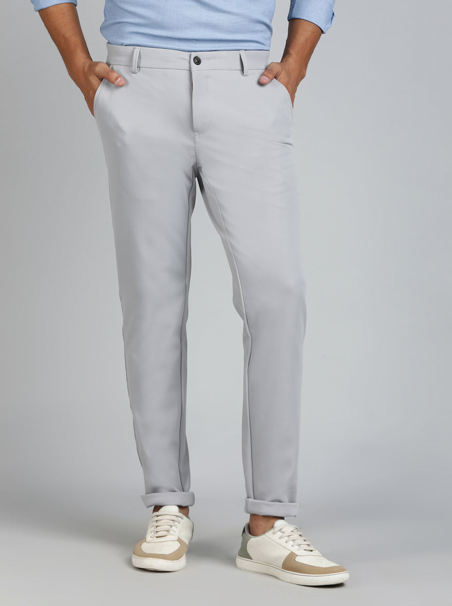 Light Grey Solid Venice Fit Casual Trouser | JadeBlue