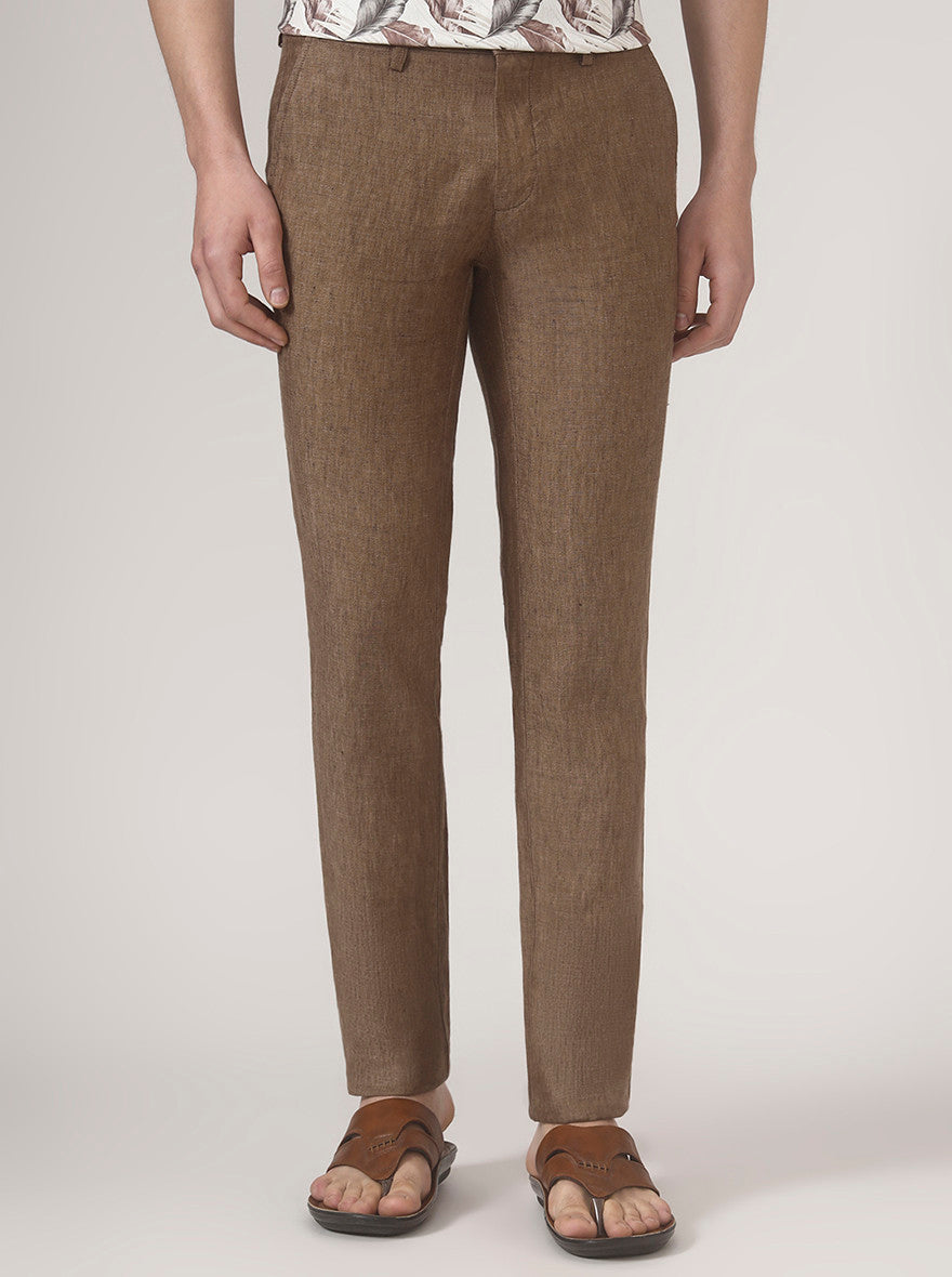 Brown Solid Uno Fit Casual Trouser | JadeBlue