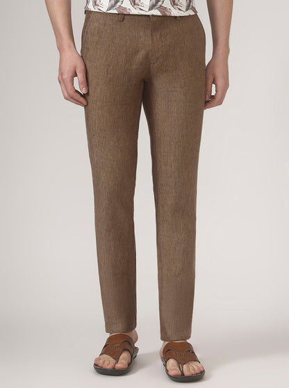 Brown Solid Uno Fit Casual Trouser | JadeBlue