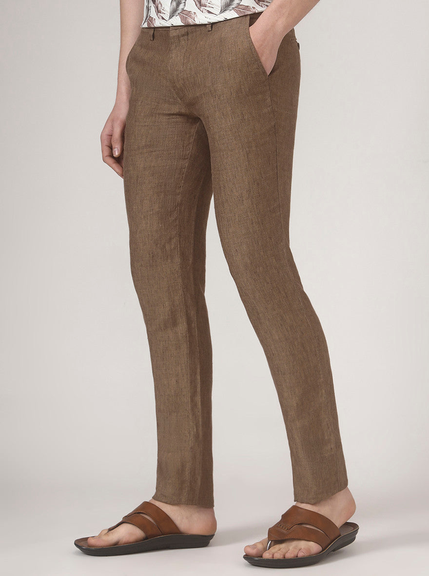 Brown Solid Uno Fit Casual Trouser | JadeBlue