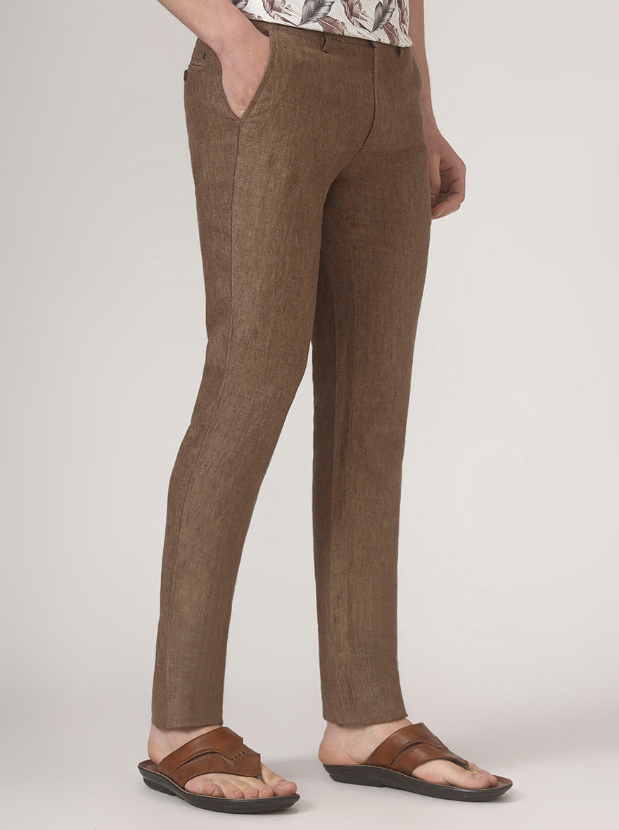 Brown Solid Uno Fit Casual Trouser | JadeBlue