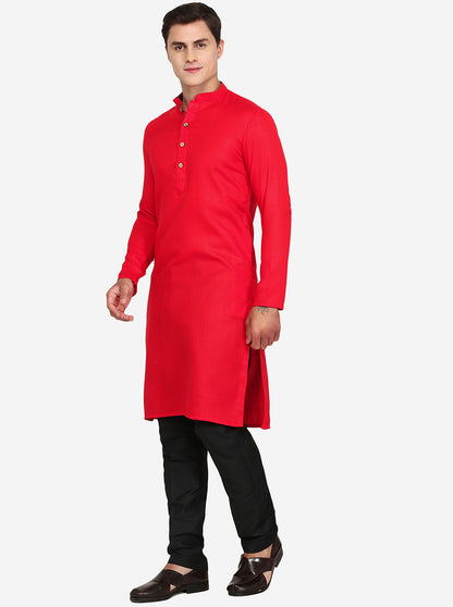 Red Solid Cotton Blend Kurta | The Kurta Company