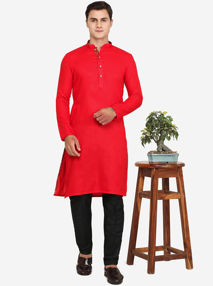 Red Solid Cotton Blend Kurta | The Kurta Company