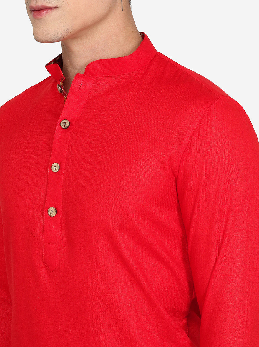 Red Solid Cotton Blend Kurta | The Kurta Company