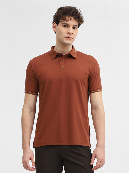 Apricot Orange Solid Slim Fit Polo T-Shirt | JadeBlue