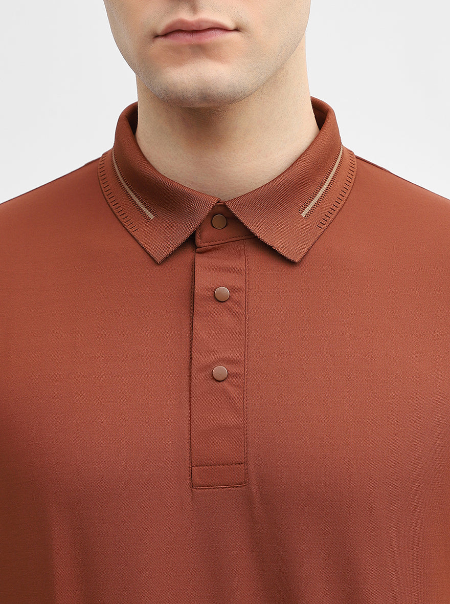 Apricot Orange Solid Slim Fit Polo T-Shirt | JadeBlue