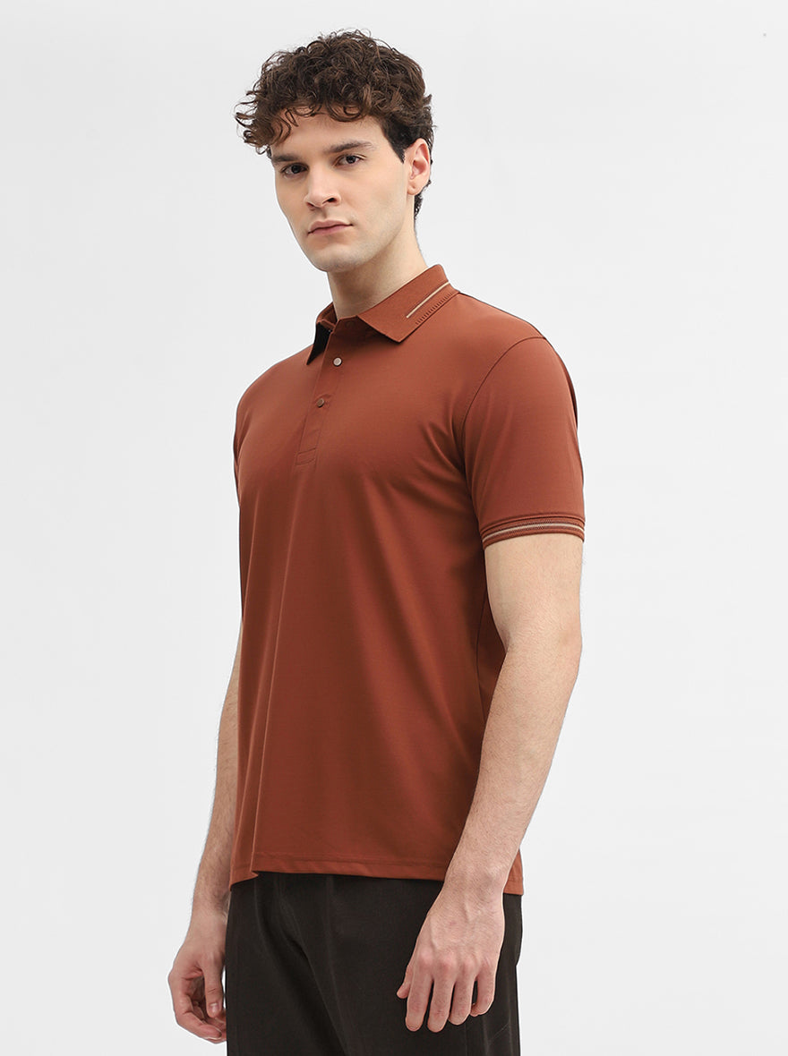 Apricot Orange Solid Slim Fit Polo T-Shirt | JadeBlue