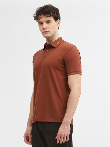 Apricot Orange Solid Slim Fit Polo T-Shirt | JadeBlue