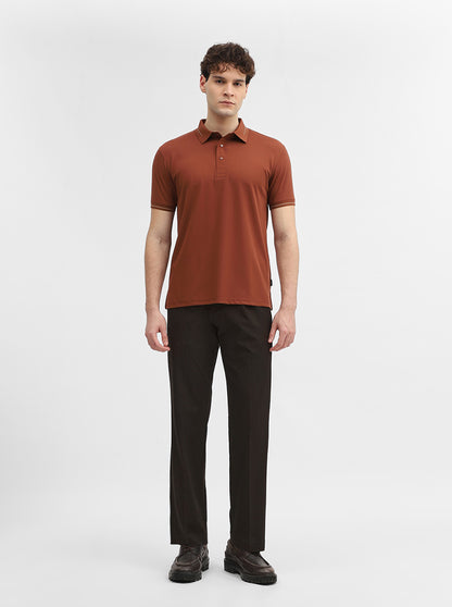 Apricot Orange Solid Slim Fit Polo T-Shirt | JadeBlue
