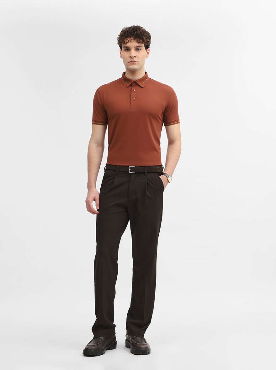 Apricot Orange Solid Slim Fit Polo T-Shirt | JadeBlue