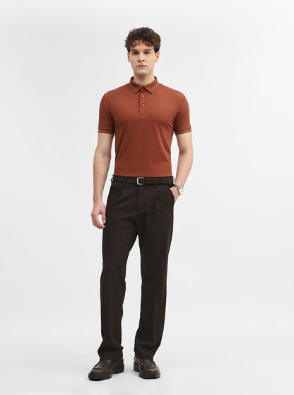 Apricot Orange Solid Slim Fit Polo T-Shirt | JadeBlue