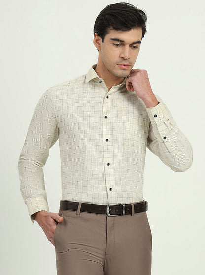 Yellow & Blue Checked Slim Fit Party Wear Shirt | Greenfibre