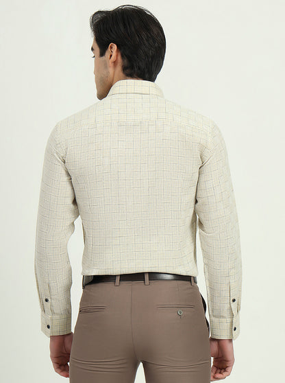 Yellow & Blue Checked Slim Fit Party Wear Shirt | Greenfibre