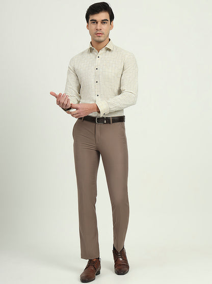 Yellow & Blue Checked Slim Fit Party Wear Shirt | Greenfibre
