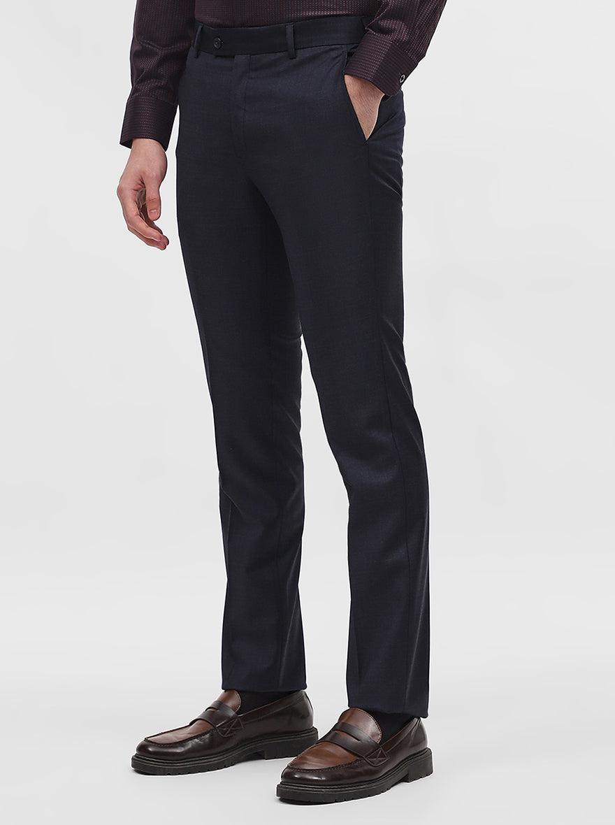 Blue Solid Slim Fit Formal Trouser | JadeBlue Super Luxe