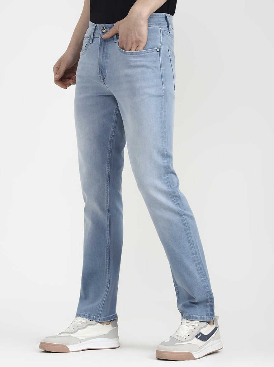 Light Indigo Blue Solid Straight Fit Jeans | JadeBlue