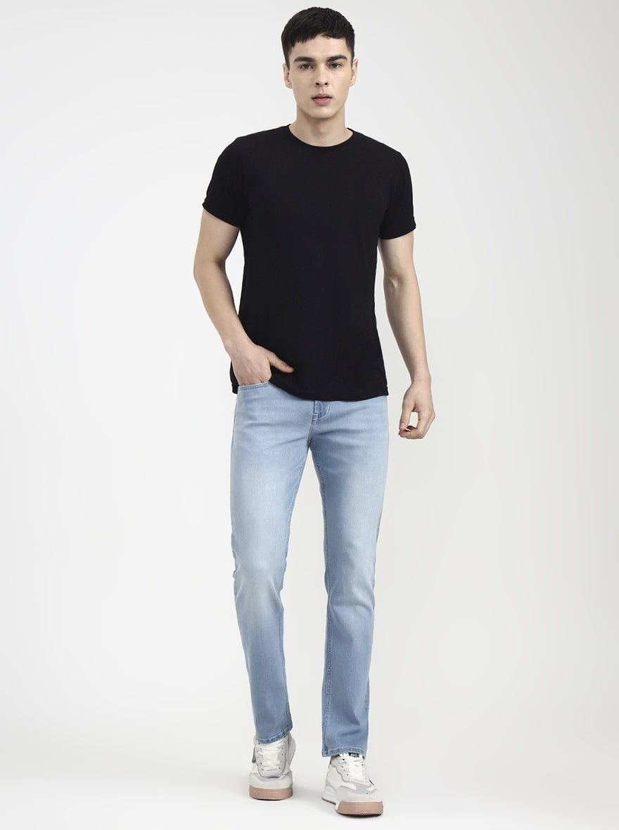 Light Indigo Blue Solid Straight Fit Jeans | JadeBlue