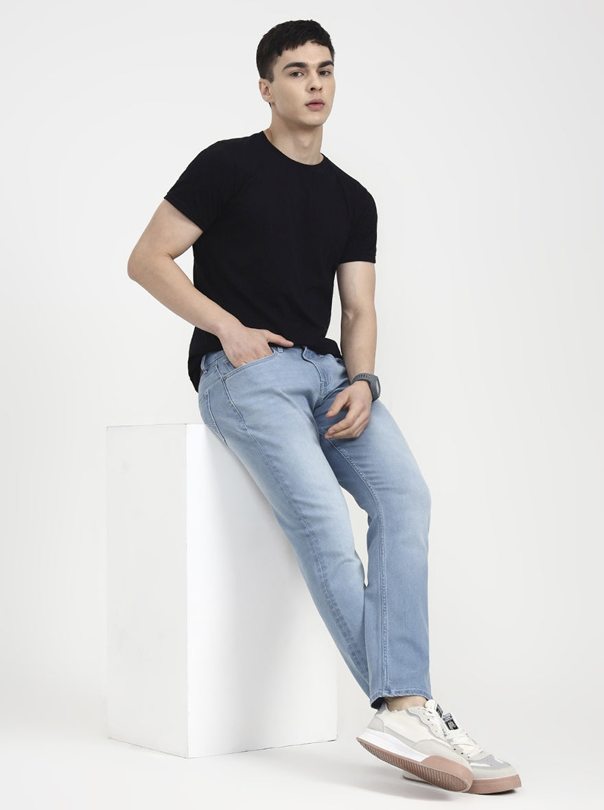 Light Indigo Blue Solid Straight Fit Jeans | JadeBlue