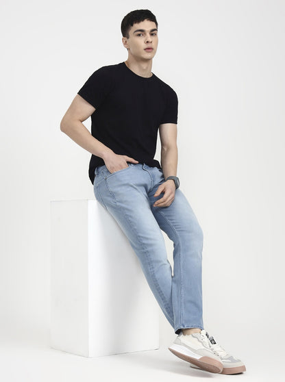 Light Indigo Blue Solid Straight Fit Jeans | JadeBlue