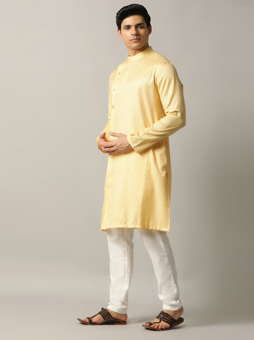 Yellow Self Design Kurta | The Kurta Company
