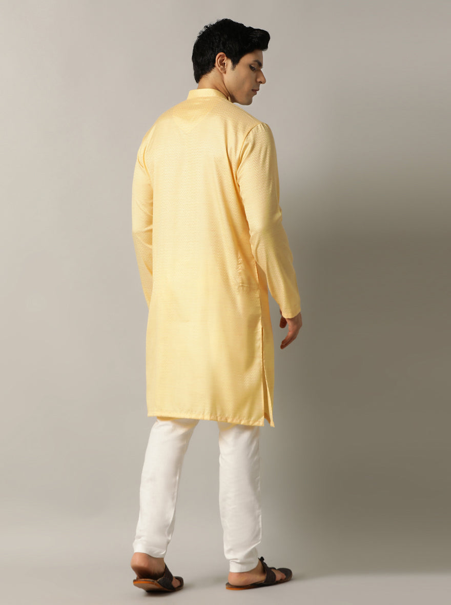 Yellow Self Design Kurta | The Kurta Company