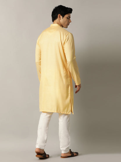 Yellow Self Design Kurta | The Kurta Company