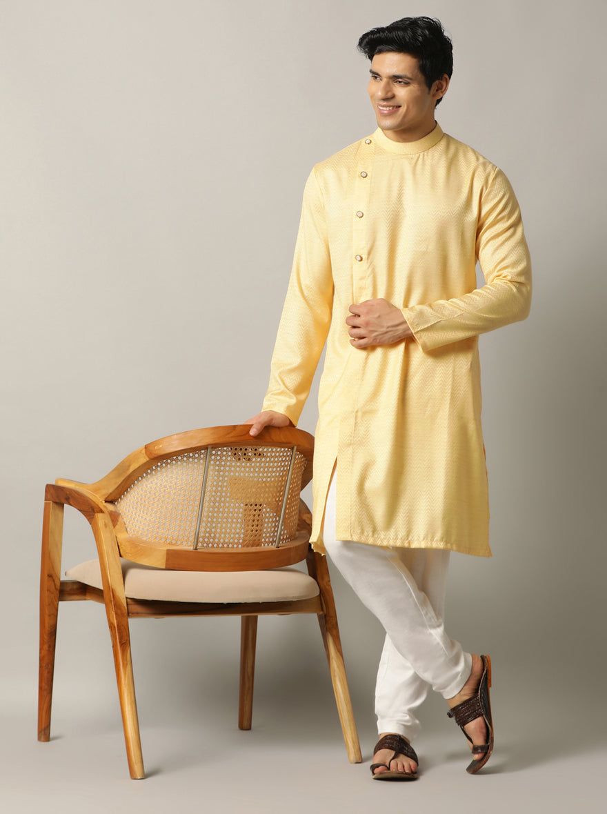 Yellow Self Design Kurta | The Kurta Company