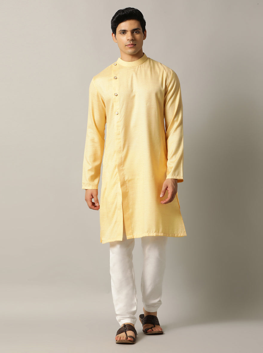 Yellow Self Design Kurta | The Kurta Company