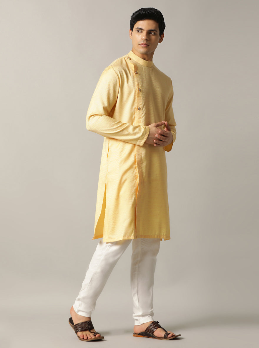 Yellow Self Design Kurta | The Kurta Company