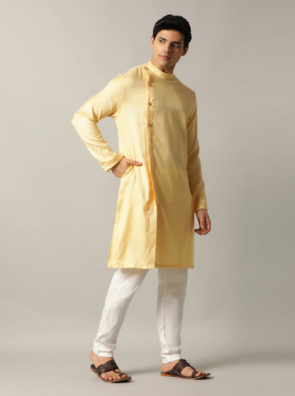 Yellow Self Design Kurta | The Kurta Company