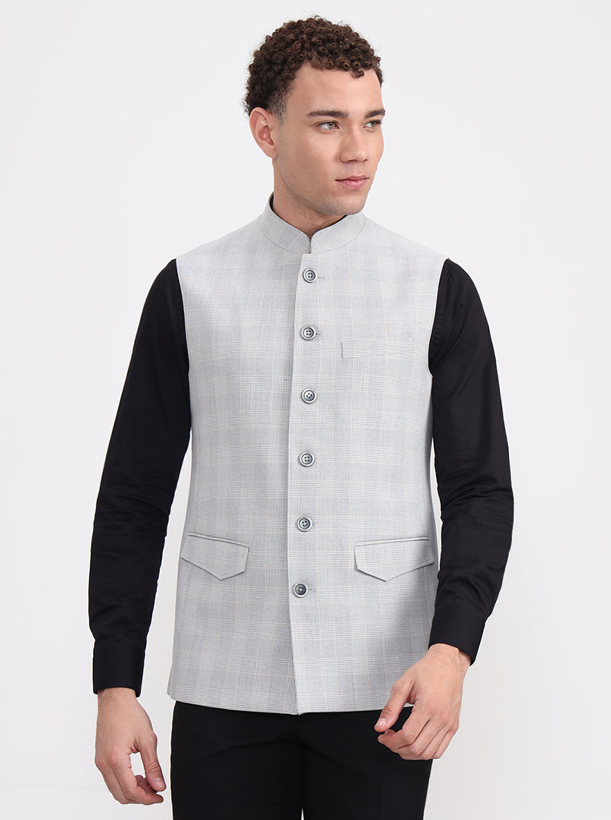 Grey Checked Regular Fit Modi Jacket | JadeBlue