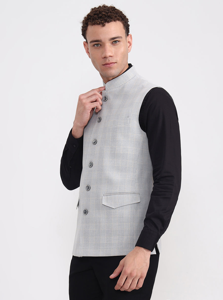 Grey Checked Regular Fit Modi Jacket | JadeBlue