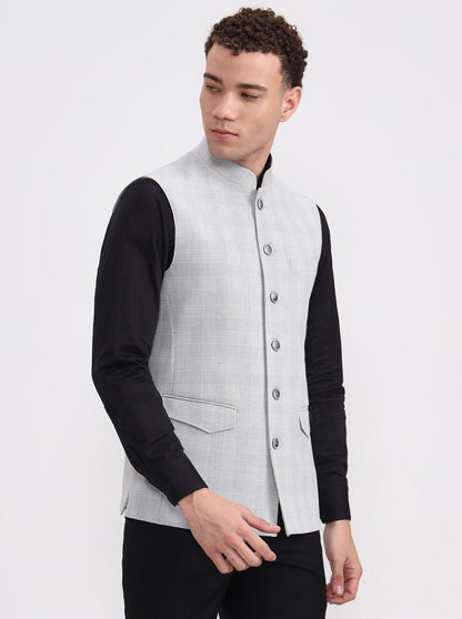Grey Checked Regular Fit Modi Jacket | JadeBlue