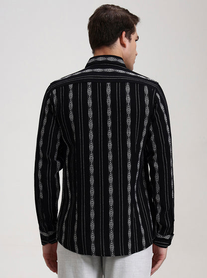 Black Striped Slim Fit Casual Shirt | JadeBlue