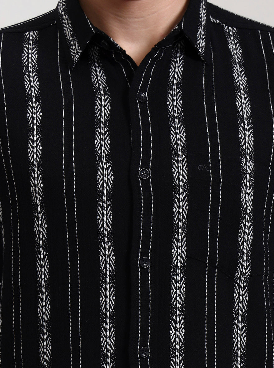 Black Striped Slim Fit Casual Shirt | JadeBlue