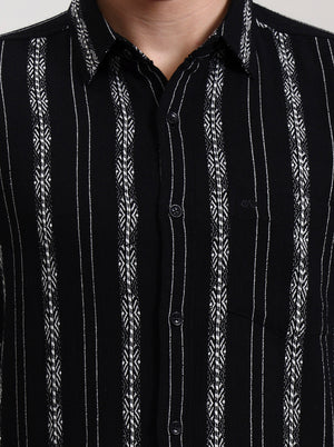 Black Striped Slim Fit Casual Shirt | JadeBlue