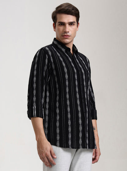 Black Striped Slim Fit Casual Shirt | JadeBlue