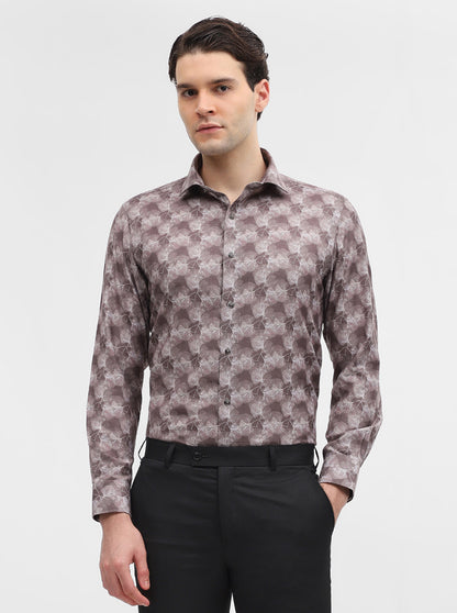 Brown Printed Slim Fit Party Wear Shirt | Greenfibre