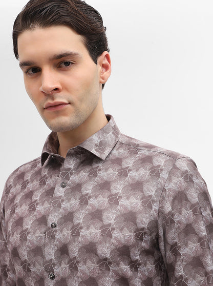 Brown Printed Slim Fit Party Wear Shirt | Greenfibre
