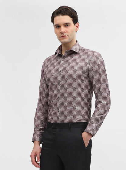 Brown Printed Slim Fit Party Wear Shirt | Greenfibre