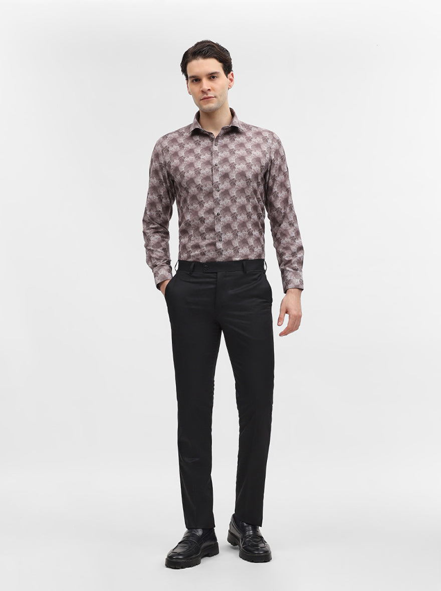 Brown Printed Slim Fit Party Wear Shirt | Greenfibre