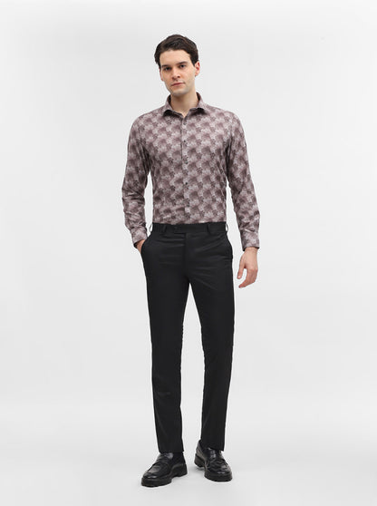 Brown Printed Slim Fit Party Wear Shirt | Greenfibre