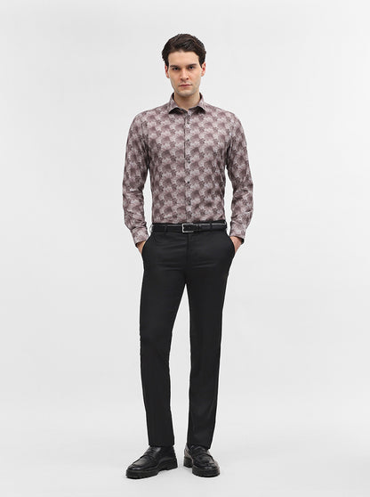 Brown Printed Slim Fit Party Wear Shirt | Greenfibre